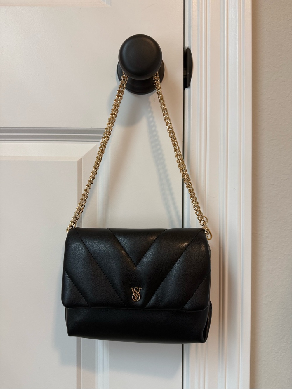 Victoria's Secret Black Quilted Shoulder Bag or crossbody with Gold Chain